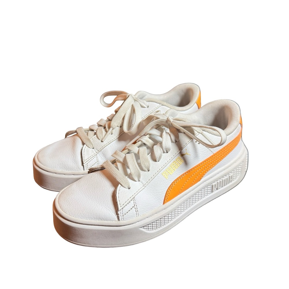Puma Smash 3.0 Platform Sneakers Womens 6.5 White Orange Leather Platform Shoes